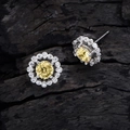 Luxury 925 sterling silver sunflower earrings with 6mm yellow high carbon diamonds - Earrings / Yellow Rhinestone Ear Studs