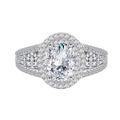 Oval 7x9mm simulation diamond ring in 925 silver with double halo pave setting - US 6 / White