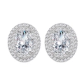Ovale 925 Silber Ohrstecker mit Doppelhalo-Diamanten in klassischer Vier-Krallen-Fassung - 925er Silber / Weiß