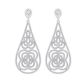 Luxury S925 silver water drop dangle earrings with micro-pave floral pattern design - 925 Silver / Silver