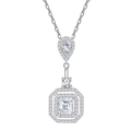 925 silver necklace with square halo pendant featuring pear and round cut accents - 925 Silver / White