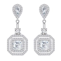 Classic 925 sterling silver drop earrings with square white stones and halo setting - Square Main Stone (KTZ-093E) / 925 Silver / White