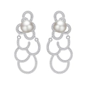 Elegant 925 silver cloud long pearl earrings with micro-inlaid sparkling zircon crystals - 925 Silver / White