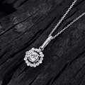 Lace four-prong sterling silver pendant necklace with 6mm white carbon diamond - Necklace / White Rhinestone Necklace