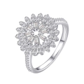 Exquisito anillo de flor en plata S925 con circón talla baguette y engaste de pavé - US 6 / Plateado