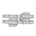Elegant multi-layer S925 silver ring with baguette and round 5A zircon stones - US 6 / White