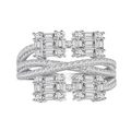 Luxe meerlaagse 925 zilveren ring met baguette en rond geslepen zirkonia edelstenen - US 6 / Zilver