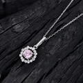 Elegant 925 sterling silver necklace with pink gemstone in petal four-claw setting - Pink Rhinestone Necklace