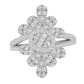 Bague florale exquise en argent S925 avec pétales en diamants pavés sur fond blanc pur - US 6 / Blanc