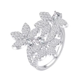 Luxury S925 silver flower ring with leaf petals and micro-pave pear-cut zirconias - US 6 / White