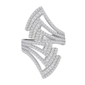 Artistic fan-shaped 925 silver ring with multi-layer baguette and round cubic zirconia - US 6 / White