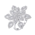 Luxe S925 zilveren bloemring met micro-geplaveide diamanten en marquise geslepen zirkoon - US 6 / Zilver