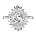 Anillo de girasol en plata 925 con piedra central de 6mm y doble halo de diamantes finos - US 6 / Blanco