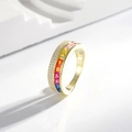 Luxuriöser S925 Silberring mit Regenbogen-Edelsteinen und weißen Zirkon-Akzenten - US 6 / Gold