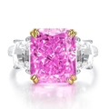 Three-stone ring with 13ct rectangle pink stone and step-cut side diamonds in silver - US 6 / Pink