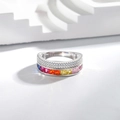 Luxuriöser S925 Sterlingsilber Ring mit weißen Zirkonia und regenbogenfarbenen Kristallen - US 6 / Silber