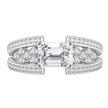 925 zilveren ring met rechthoekig smaragd geslepen kristal en zijstenen op de band - US 6 / Zilver
