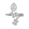 S925 sterling silver bypass ring with pear and baguette cut micro-pave crystals - US 6 / White