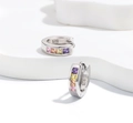 Close-up of 925 sterling silver hoop earrings featuring four colorful square-cut gemstones - 925 Silver / Small Square - Silver