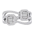 S925 sterling silver multi-layer crisscross ring with micro-paved rectangle diamonds - US 6 / Silver