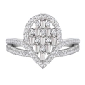 Sparkling S925 silver crown pear-shaped ring with pavé diamonds and V-split band - US 6 / Silver