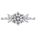 Classic 925 sterling silver ring with a 6.5mm round brilliant cut stone and leaf-like accents - US 6 / Silver