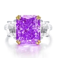 Luxury S925 silver ring with 8x10mm radiant cut purple stone and side diamonds - US 6 / Rose Red
