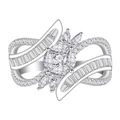 Exquisite S925 sterling silver ring with pear and baguette cut zircon floral cluster design - US 6 / Silver