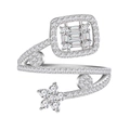 Multi-layer S925 silver star ring with square zircons and floral accents for women - US 6 / White