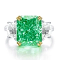 Radiant green emerald-cut zircon ring with three-stone setting and silver band - US 6 / Tsavorite Green