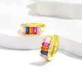 Elegantes pendientes de aro dorados con cinco circonitas de colores corte baguette - Plata 925 / Dorado