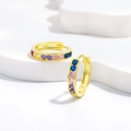 925 silver gold-plated hoop earrings featuring colorful rainbow zircon stones in a row - 925 Silver / Large Round - Gold