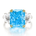 Himmelblauer 13ct Carbon-Diamantring im Radiant-Schliff mit Drei-Steine-Fassung aus 925 Silber - US 7 / Hellseeblau