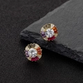 Multicolor round crystal stud earrings with S925 silver and geometric gemstones - Round Color-matching Style / Gold