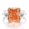 Drei-Steine-Ring mit großem orangefarbenem Radiant-Schliff-Edelstein und S925 Silber - US 7 / Padparadscha-Rosa