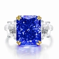 Klassischer Ring aus 925 Silber mit blauem 13ct Diamanten und Eiskristall-Schliff - US 7 / Saphir