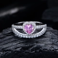Elegante anello in argento 925 con pietra rosa a cuore e doppia fascia scintillante - US 6 / Rosa Strass