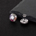 Colorful round s925 silver stud earrings with multi-color stones on dark background - Round Color-matching Style / Silver