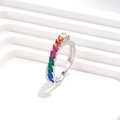 Rainbow marquise cut gemstone ring in S925 sterling silver cross diamond band - US 6 / Silver