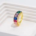 Luxurious S925 silver multi-color gemstone ring with golden finish and micro-pave crystals - US 6 / Gold