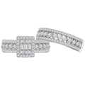 S925 sterling silver geometric bridal set with baguette cut zircon and woven mesh band - US 6 / Silver