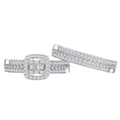 Sparkling 925 silver halo engagement ring set with cushion cut square cubic zirconia stones - US 6 / White