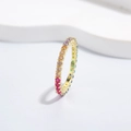Rainbow eternity ring with 5A colored cubic zirconia set in golden 925 sterling silver band - US 6 / Gold (Small Colorful Zirconia)