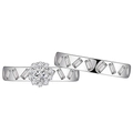 S925 silver couple rings set featuring round flower cluster and baguette cut stones - US 6 / Silver Ring Set