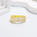 Intertwined 18k gold plated S925 silver ring featuring three rows of cubic zirconia stones - US 6 / Gold