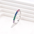 Minimalist S925 sterling silver ring with colorful rainbow cubic zirconia stones - US 6 / Silver