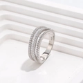 Elegant 925 sterling silver triple-layered stackable ring set with sparkling zircons - US 6 / Silver