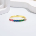 Elegant gold S925 silver rainbow ring featuring vibrant colorful zircon gemstones - US 6 / Gold