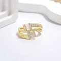 Luxurious double-layer gold ring featuring micro-pave round diamonds and square crystals - US 6 / Gold