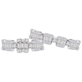 Luxurious S925 sterling silver geometric ring set featuring baguette and round cut diamonds - US 6 / Silver